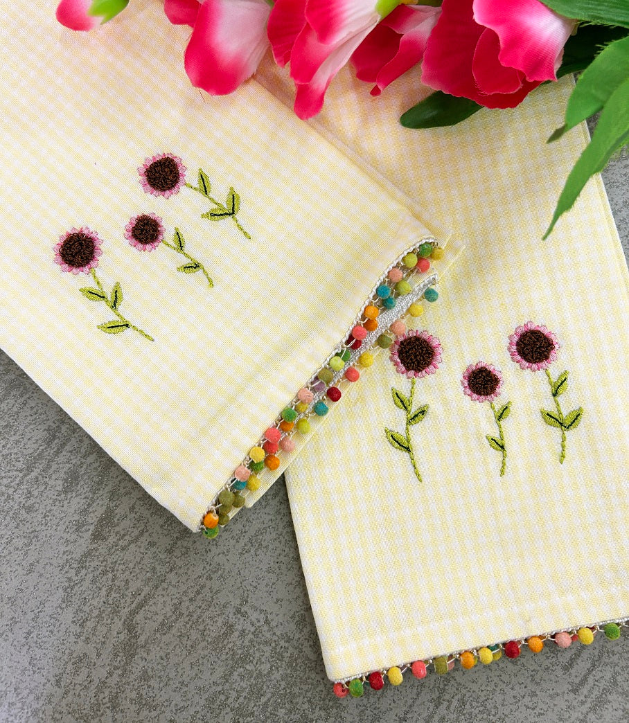 Embroidered Sunflower Kitchen Towel Set Pack of 2 Pieces