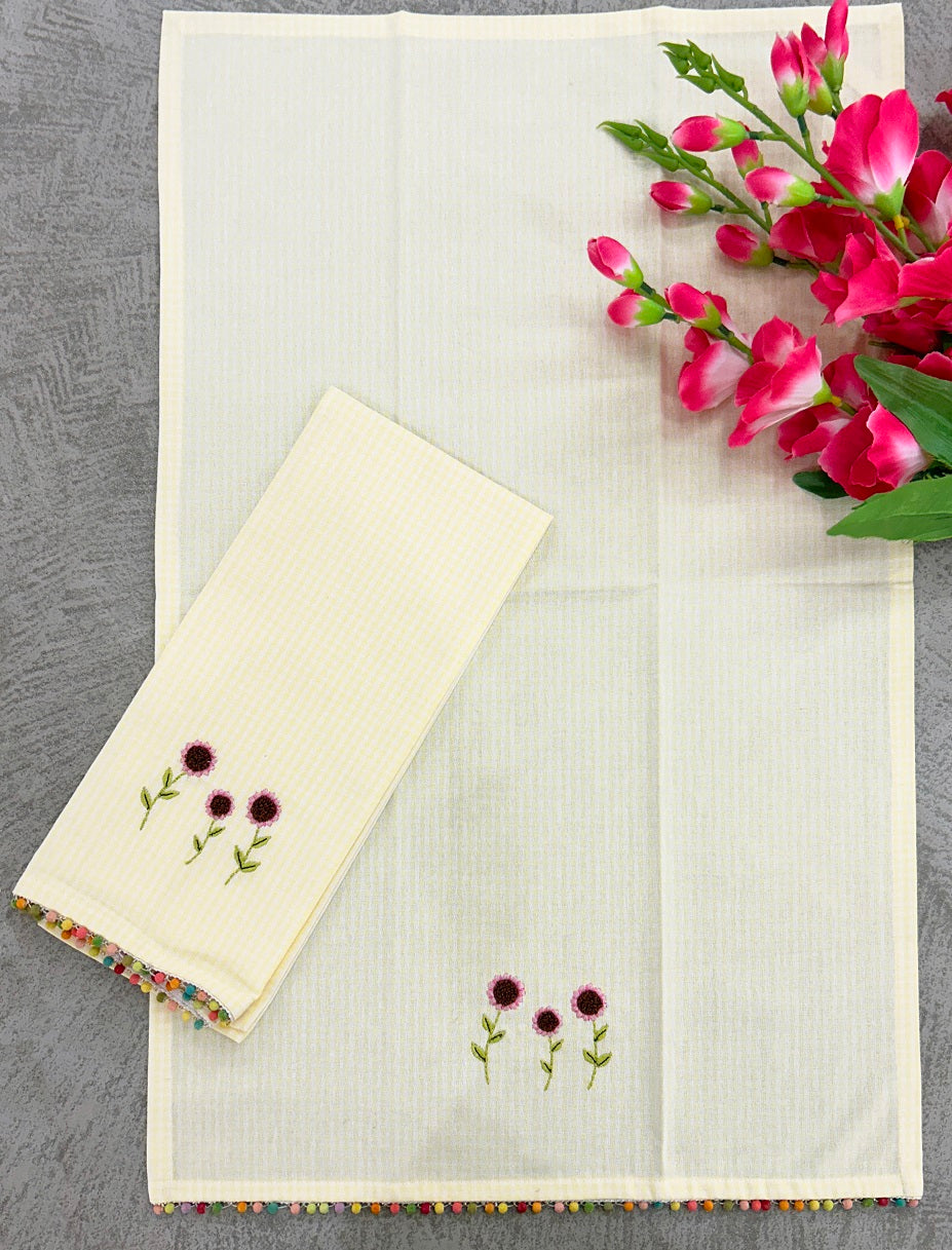 Embroidered Sunflower Kitchen Towel Set Pack of 2 Pieces