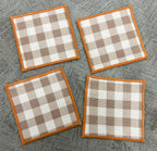 Chestnut Check Linen-Look Slub Coaster Set  Pack of 4 pieces