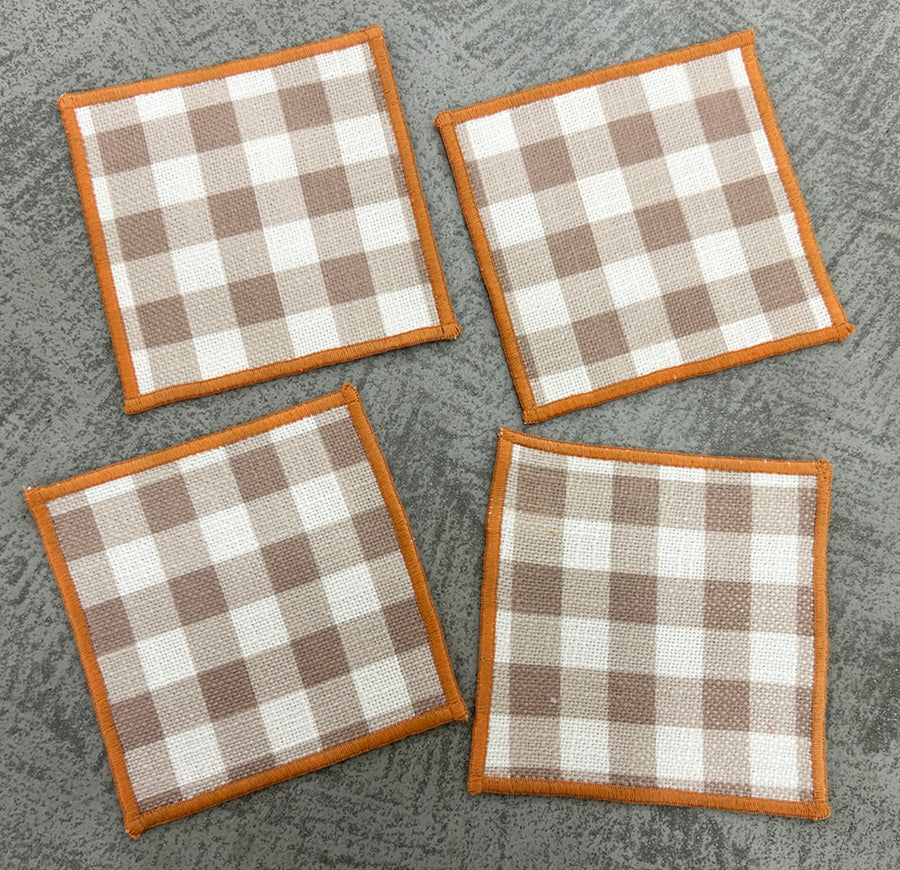 Chestnut Check Linen-Look Slub Coaster Set  Pack of 4 pieces