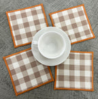 Chestnut Check Linen-Look Slub Coaster Set  Pack of 4 pieces