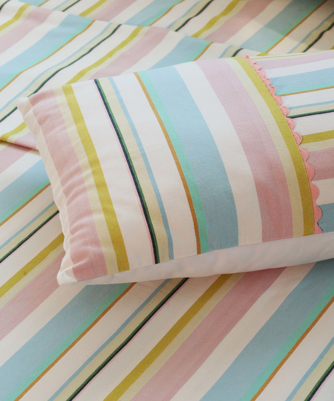 EcruE Luxury Strata Multi-Stripe 80TC Woven Cotton Flat Bed Sheet Set | Elegant Home Décor Accent