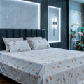 Premium Striped Floral Printed Cotton-Poly Bed Sheet Set