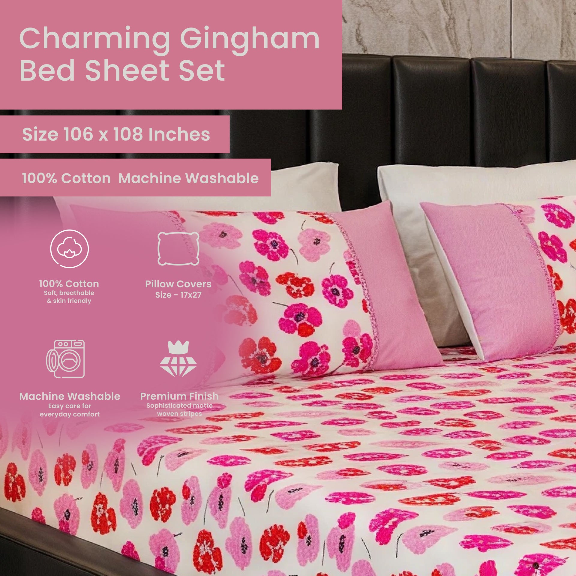 Nature-Inspired Printed 100% Cotton Bed Sheet Set