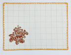 Terracotta Rose Windowpane Embroidered Cotton Placemat Set Pack of 2Pcs