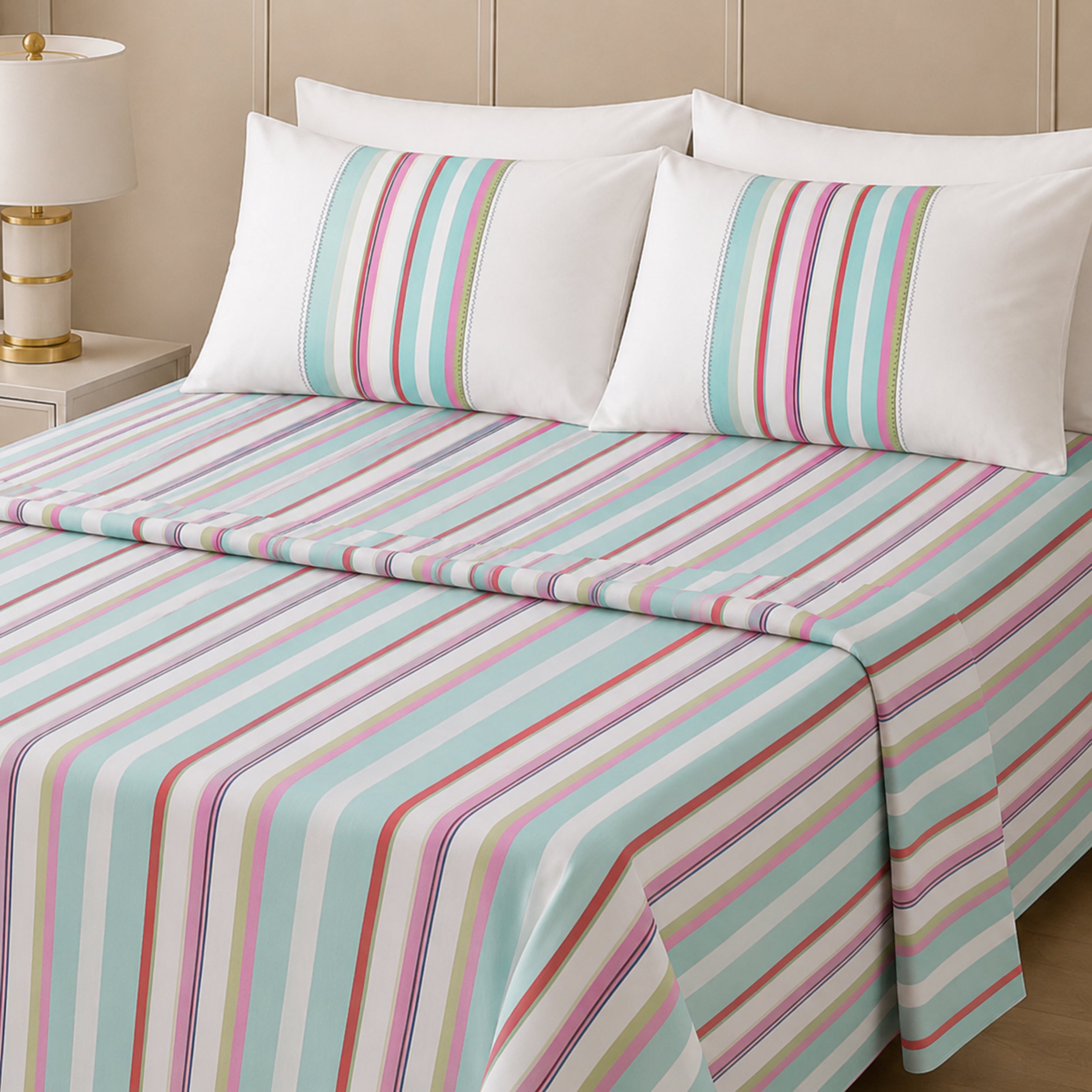 Premium Yarn-Dyed Woven Stripe Bed Sheet Set