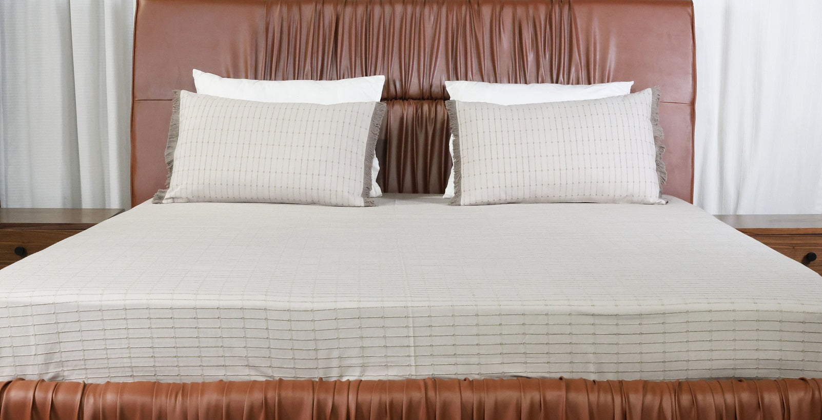 EcruE Luxury Cotton Ribbed Bed Cover