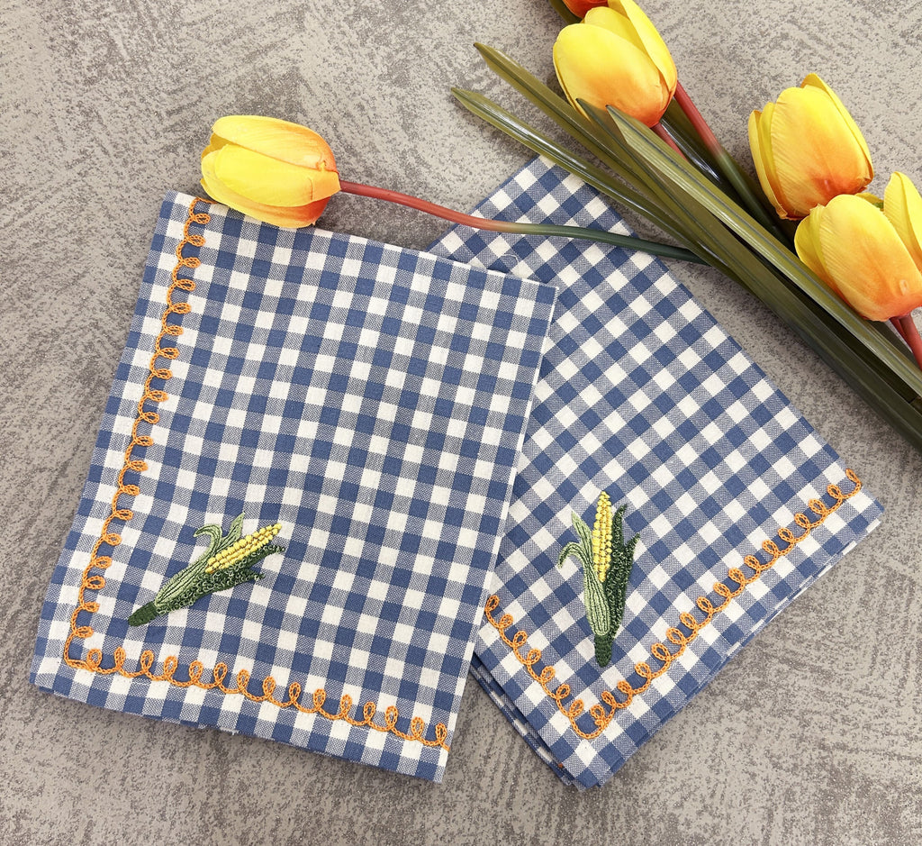 Luxury Woven Cotton Check Embroidered Napkin Set Pack Of 4Pieces