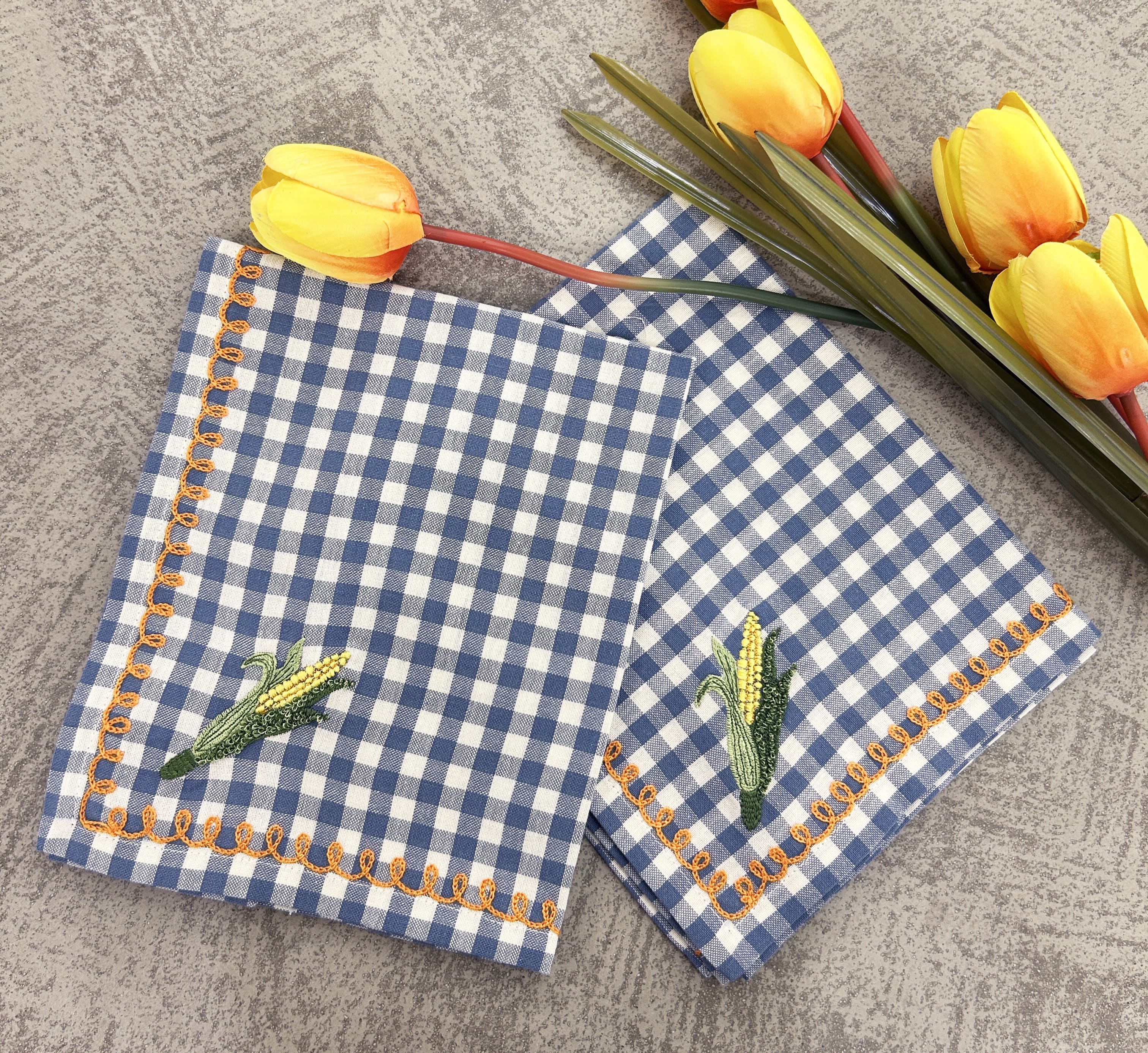 Luxury Woven Cotton Check Embroidered Napkin Set Pack Of 4Pieces