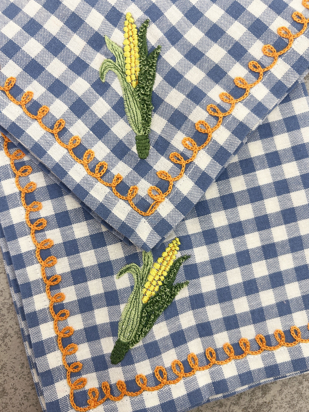 Luxury Woven Cotton Check Embroidered Napkin Set Pack Of 4Pieces