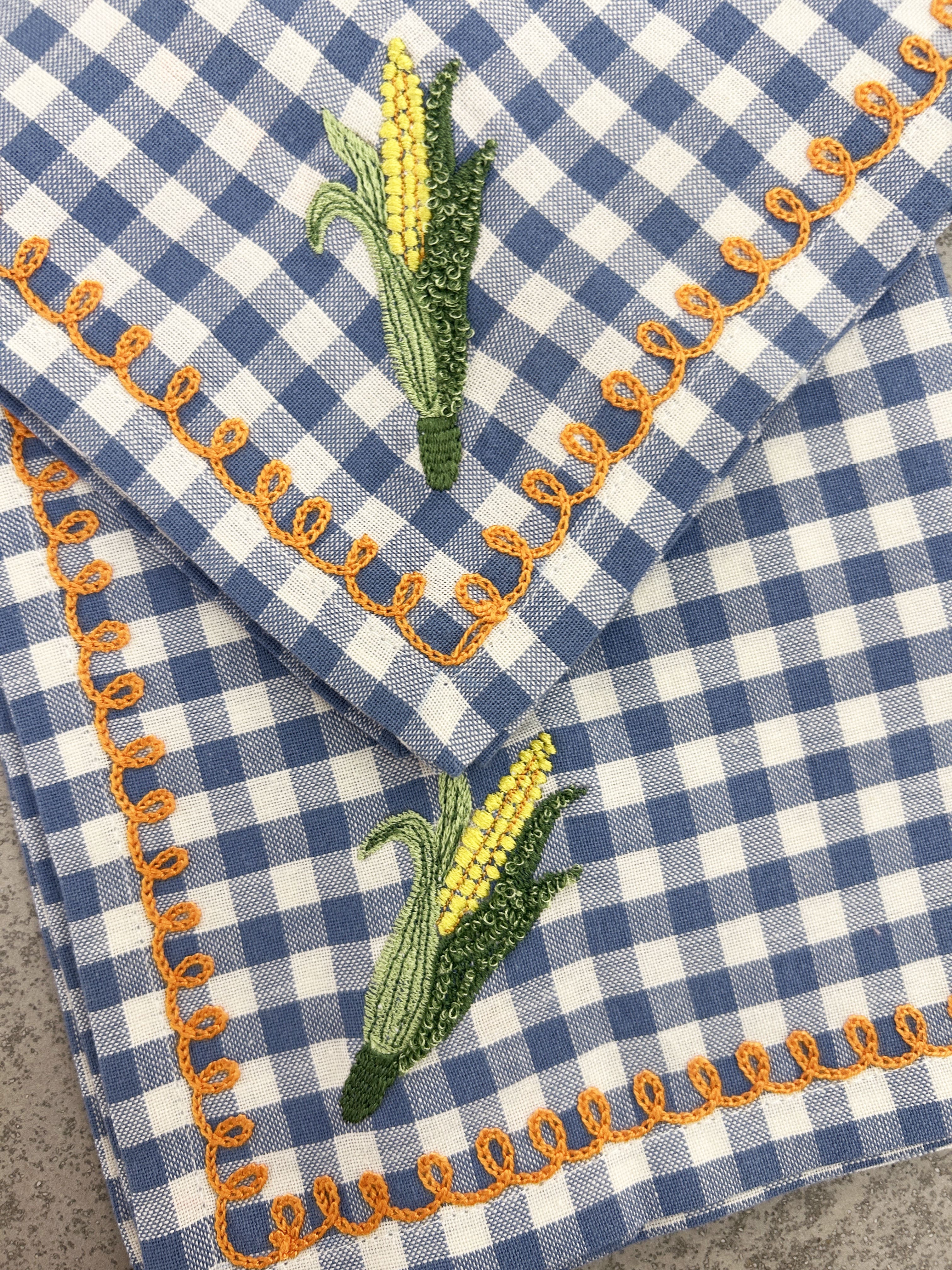 Luxury Woven Cotton Check Embroidered Napkin Set Pack Of 4Pieces