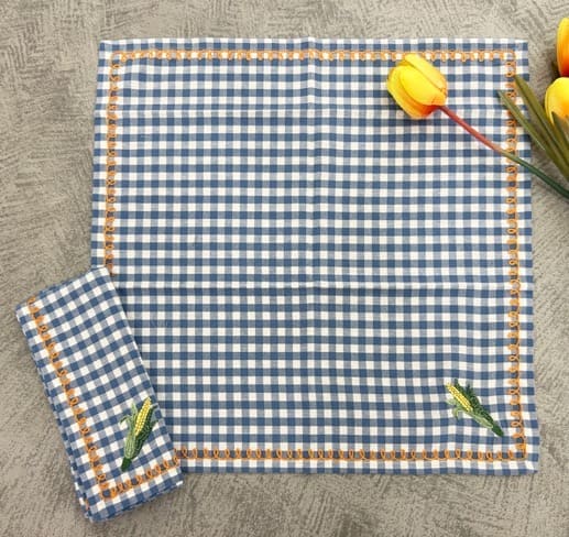 Luxury Woven Cotton Check Embroidered Napkin Set Pack Of 4Pieces