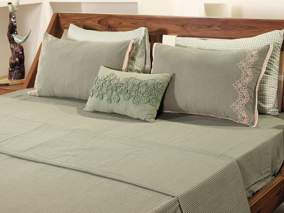 Mini-Gingham & Velvet Trim Bed Sheet Set