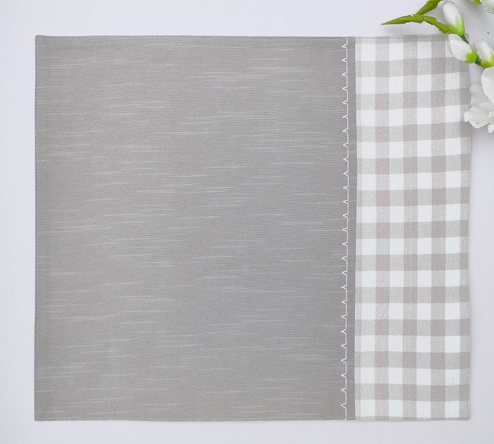Woven Check Placemat With Zig-Zag Embroidery Set Of