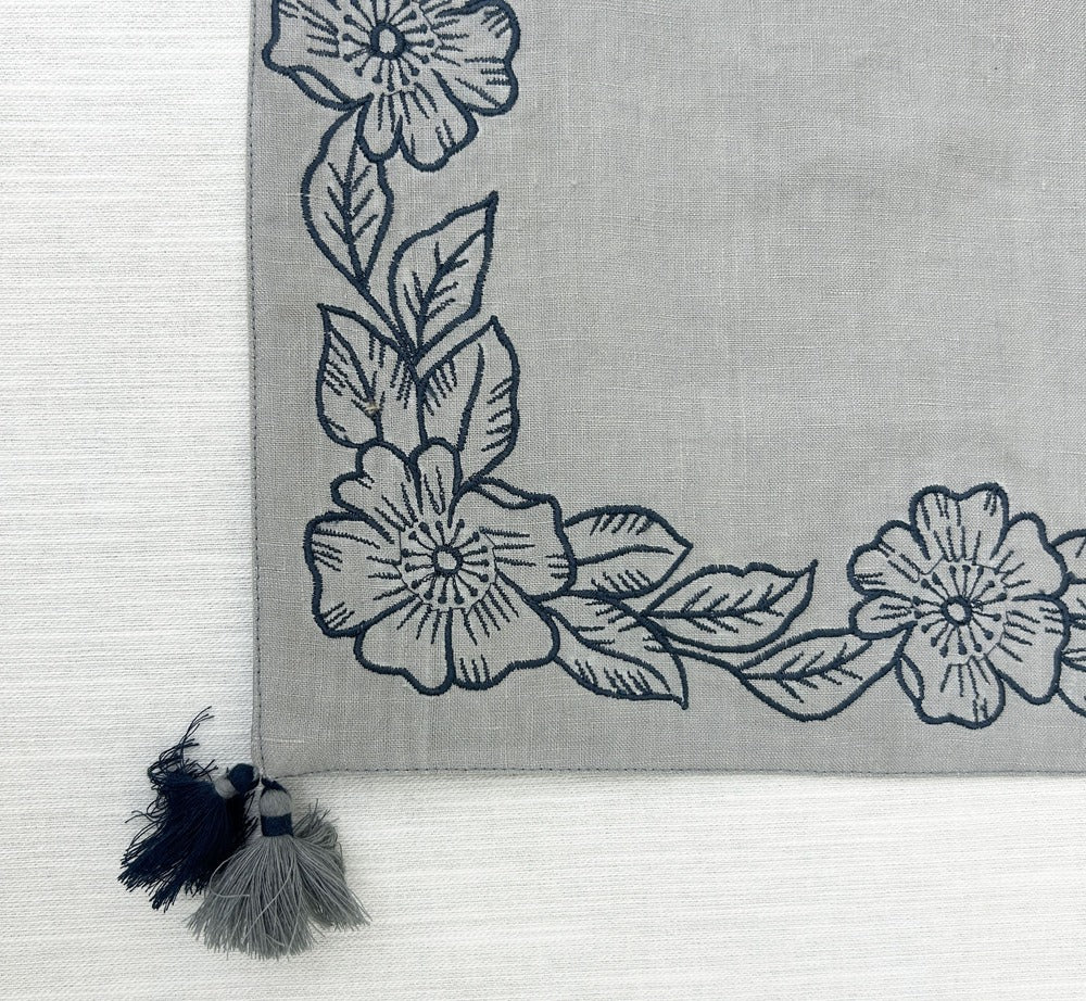 EcruE Luxury Embroidered Cotton Linen Table Linen Set