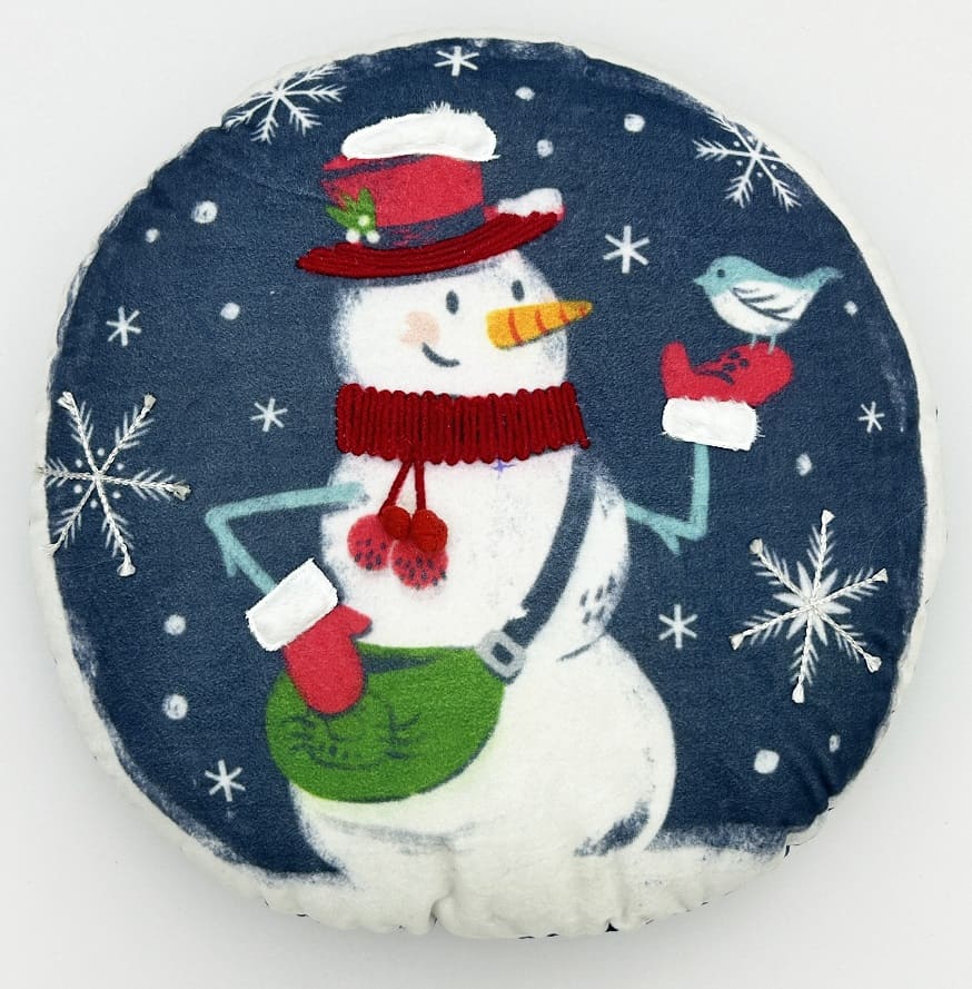 Round Snowman And Bird Decorative Pillow 16'' Round