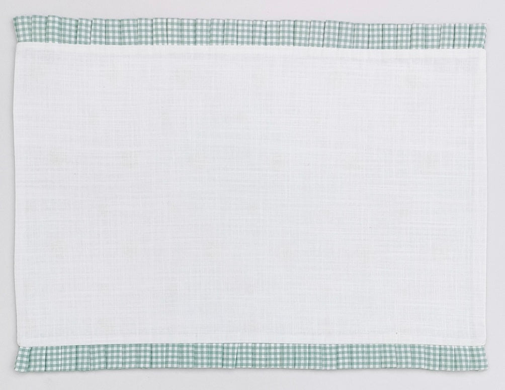 Fleur Golden Bloom Ruffled Embroidered Gingham Placemat Set  of  2Pcs