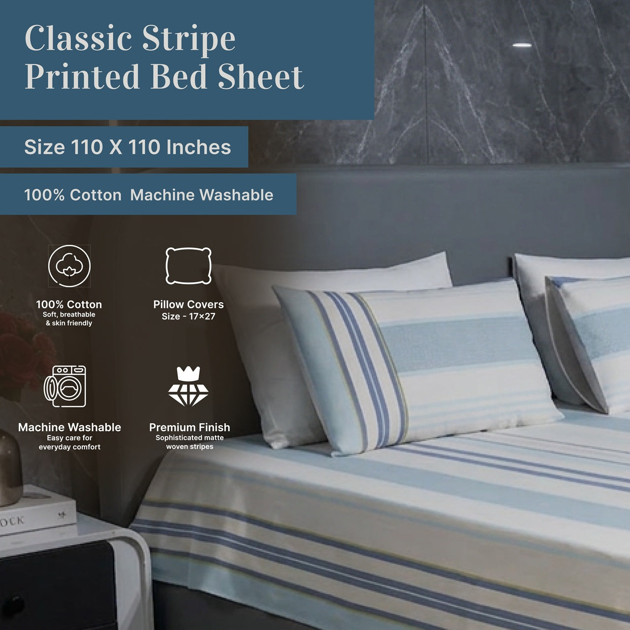 Premium Maritime Accent Striped Bed Sheet Set
