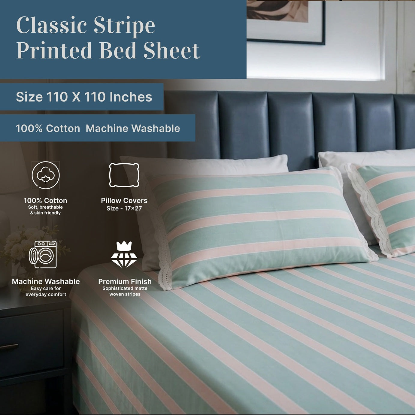 Premium Woven Striped Bed Sheet Set
