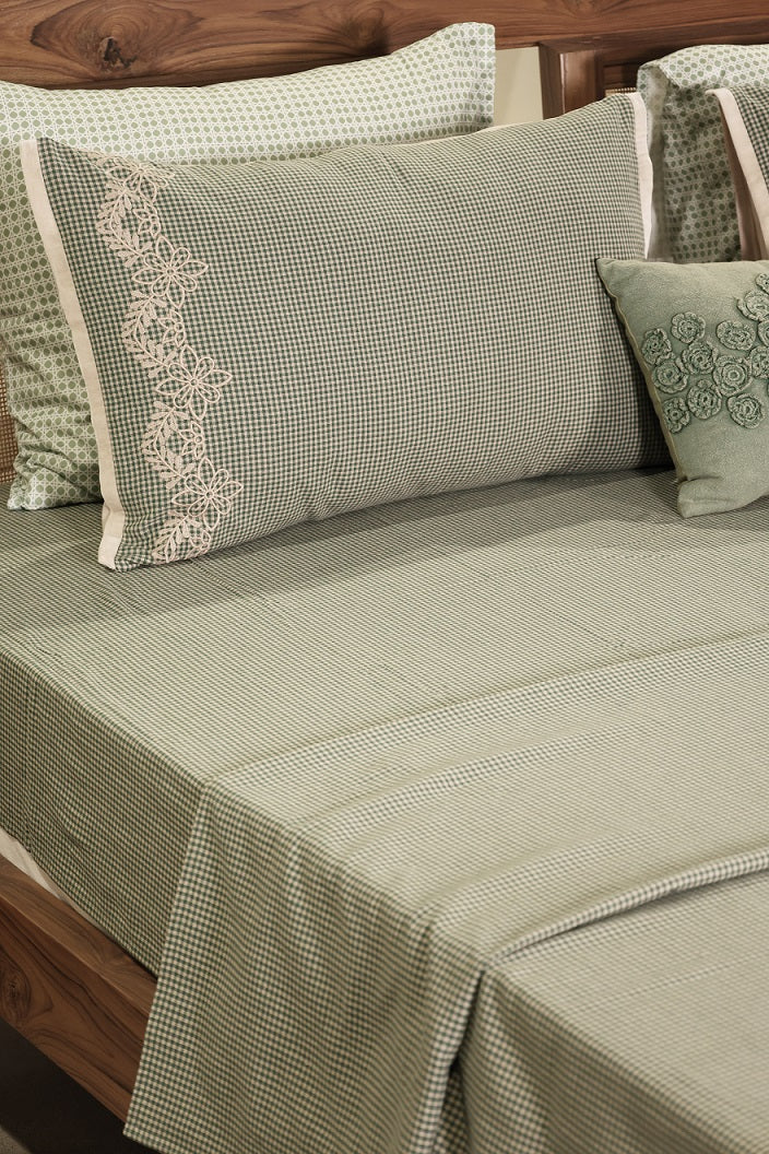 Mini-Gingham & Velvet Trim Bed Sheet Set