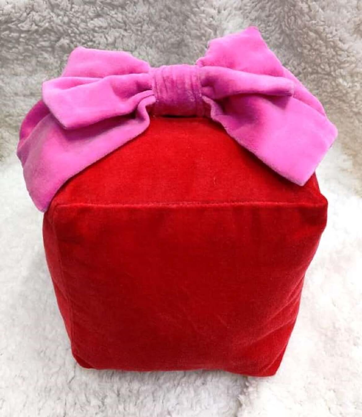Classic Red Velvet Christmas Gift Box Pillow