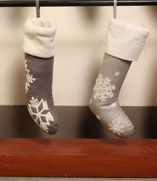 Elegant Snowflake Embroidered Christmas Stocking 10x20''