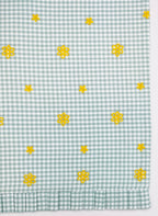 Fleur Golden Bloom Ruffled Embroidered Gingham Placemat Set  of  2Pcs