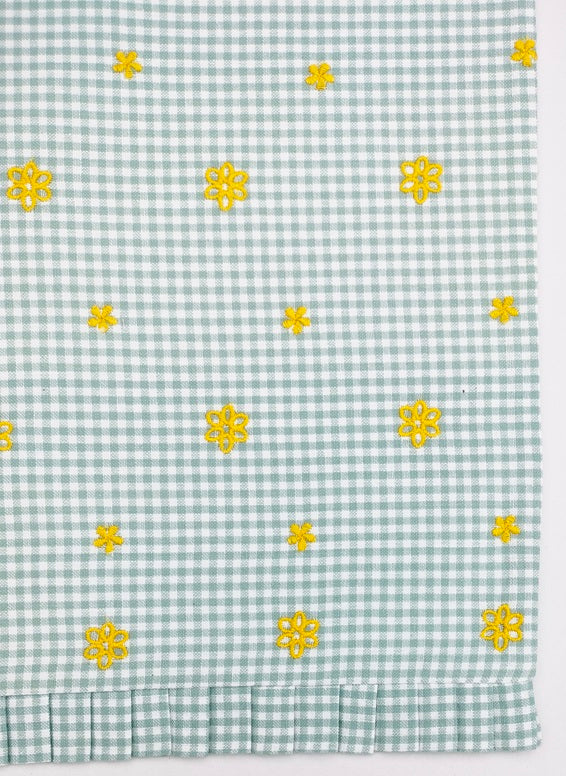 Fleur Golden Bloom Ruffled Embroidered Gingham Placemat Set  of  2Pcs