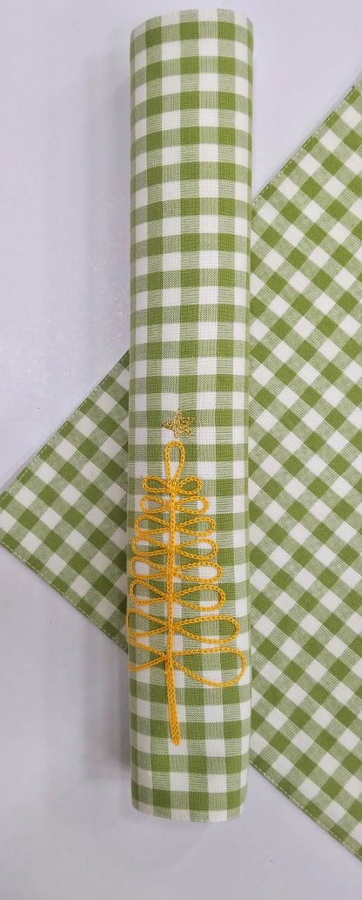 Festive Green Gingham Embroidered Placemat Set Of 2Pcs