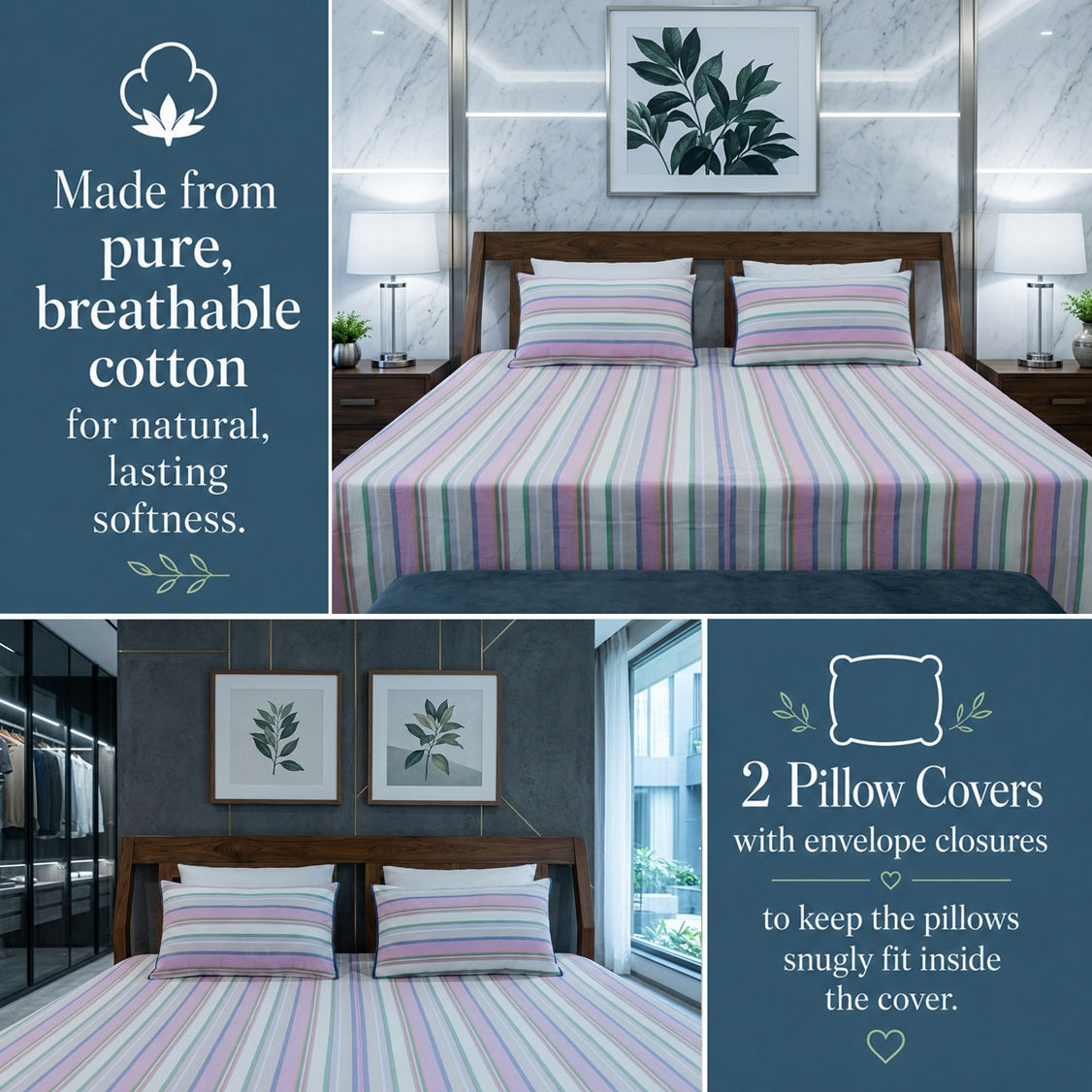 Premium Woven Striped Bed Sheet Set