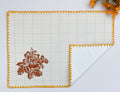 Terracotta Rose Windowpane Embroidered Cotton Placemat Set Pack of 2Pcs