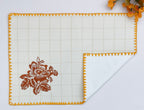 Terracotta Rose Windowpane Embroidered Cotton Placemat Set Pack of 2Pcs