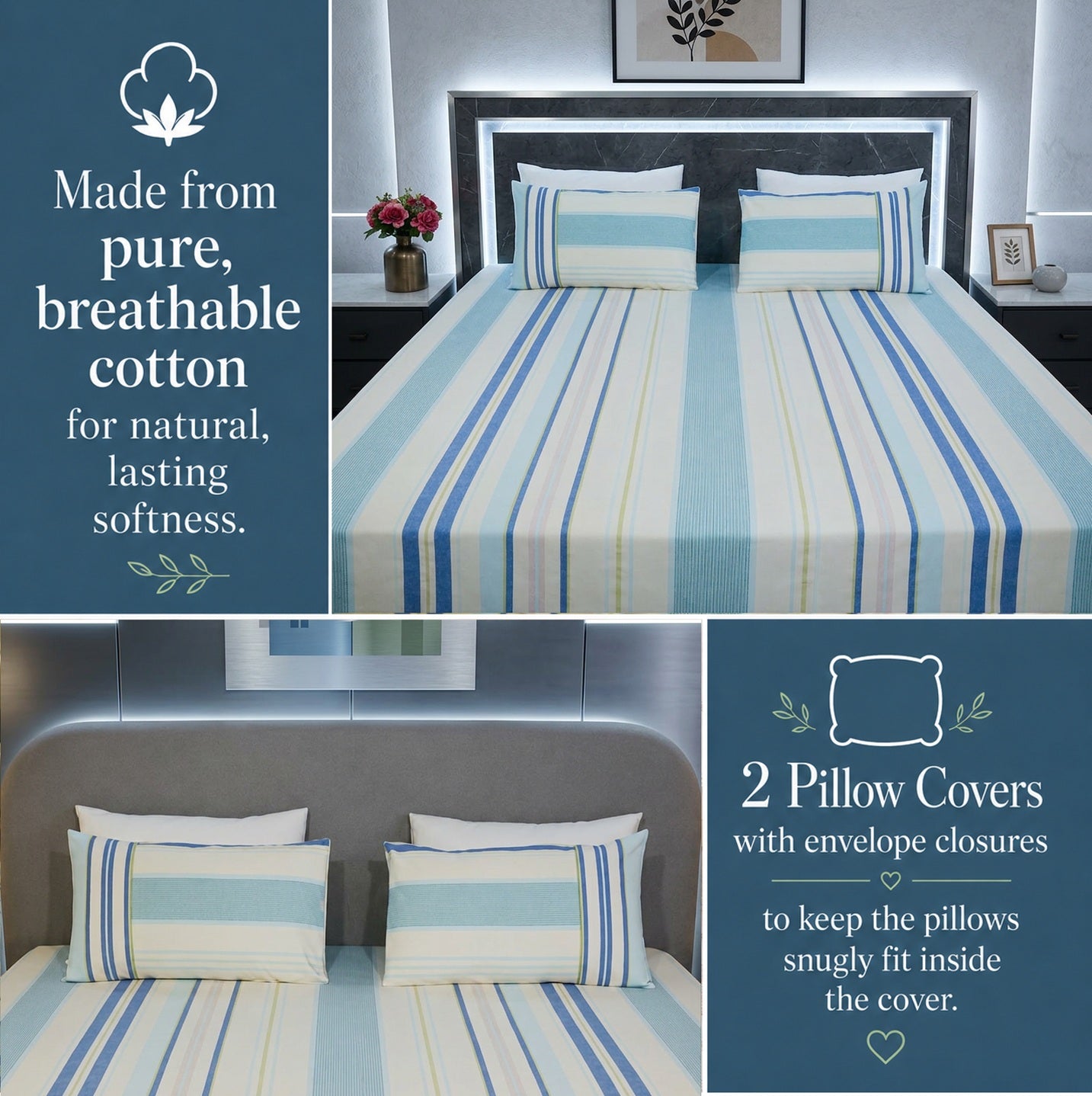 Premium Maritime Accent Striped Bed Sheet Set