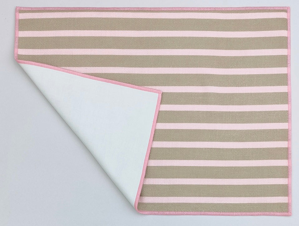Dusty Rose Cabana Stripe Linen-Look Printed Placemat Set Pack of 2Pcs