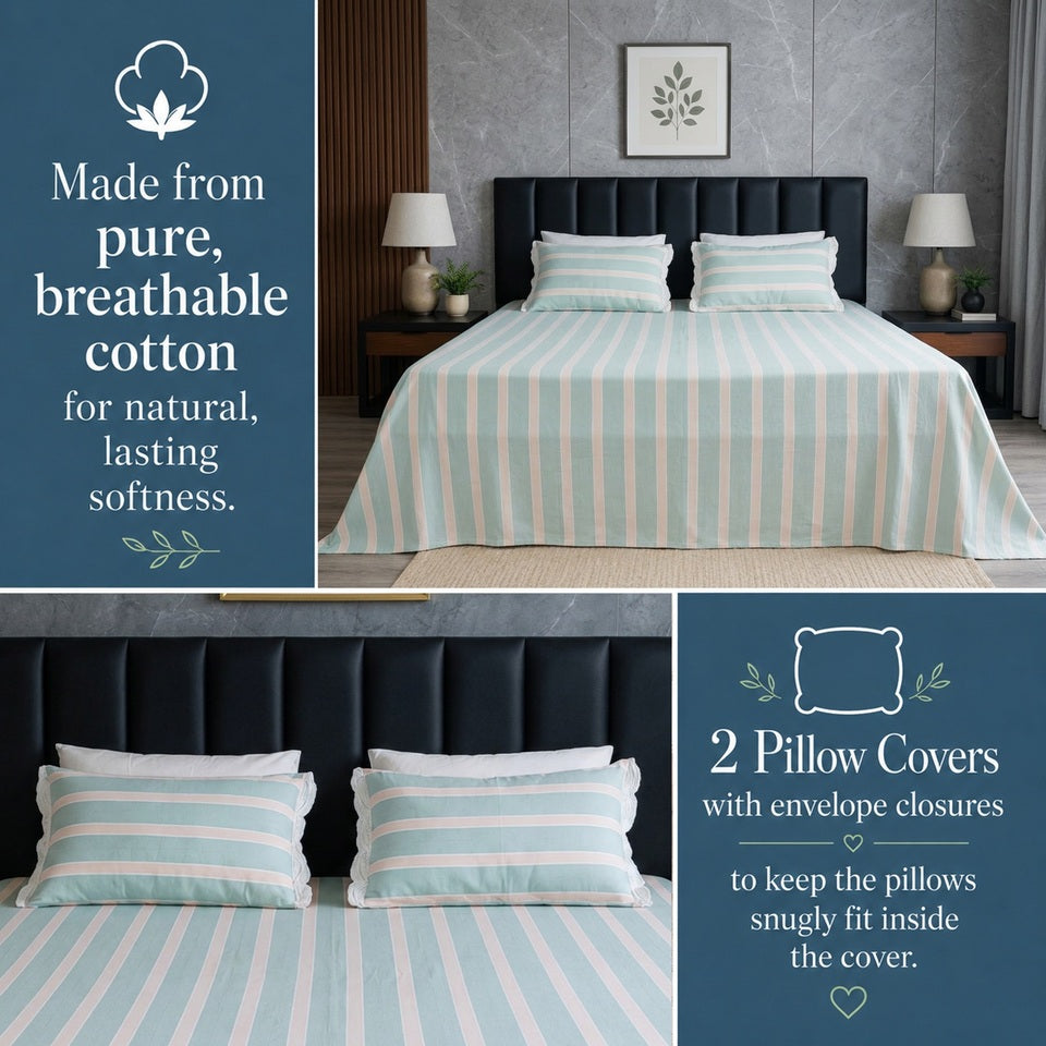 Premium Woven Striped Bed Sheet Set