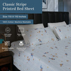 Premium Striped Floral Printed Cotton-Poly Bed Sheet Set