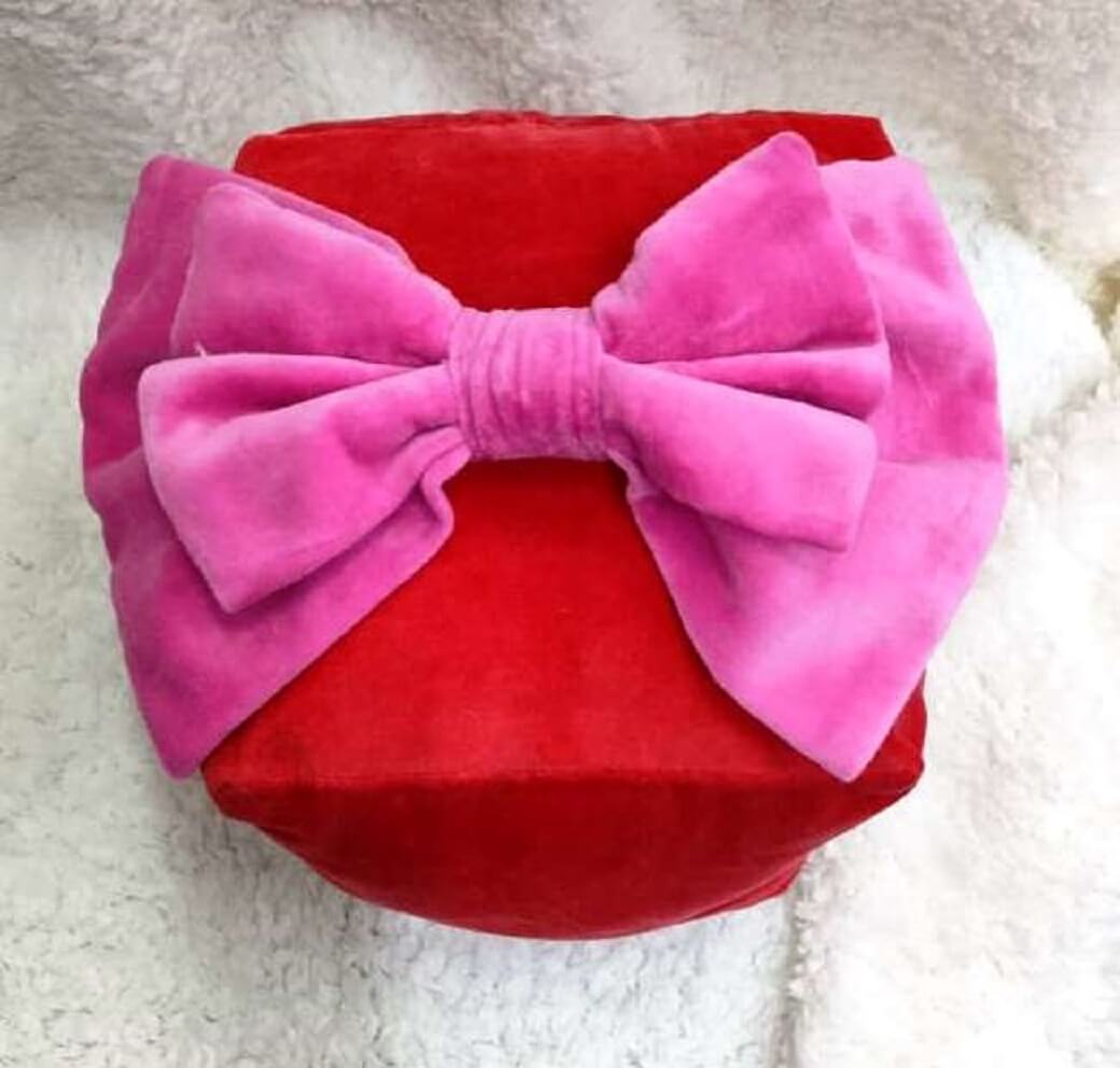 Classic Red Velvet Christmas Gift Box Pillow