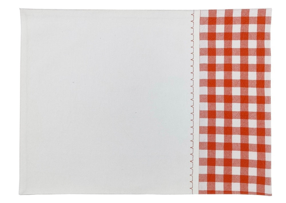 Woven Check Placemat with Zig-Zag Embroidery Set of 2