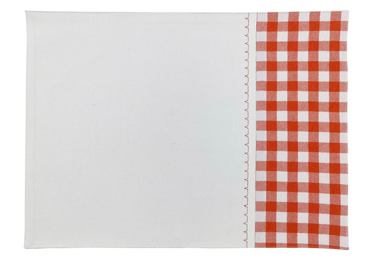 Woven Check Placemat with Zig-Zag Embroidery Set of 2