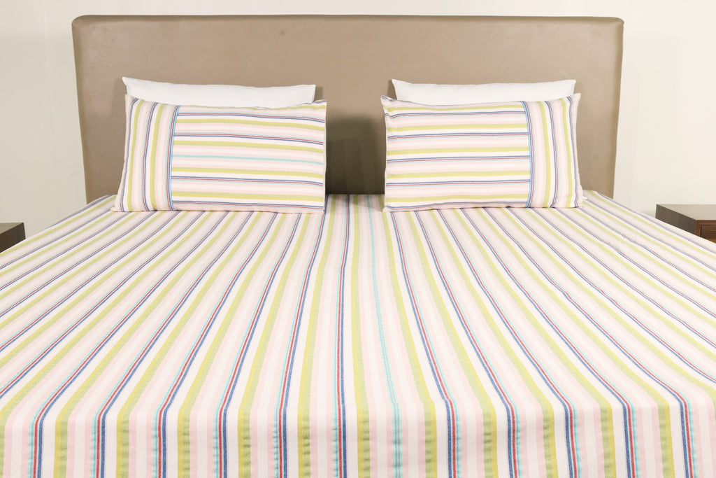 Shoreline Woven Cotton Striped Flat Bed Sheet Set