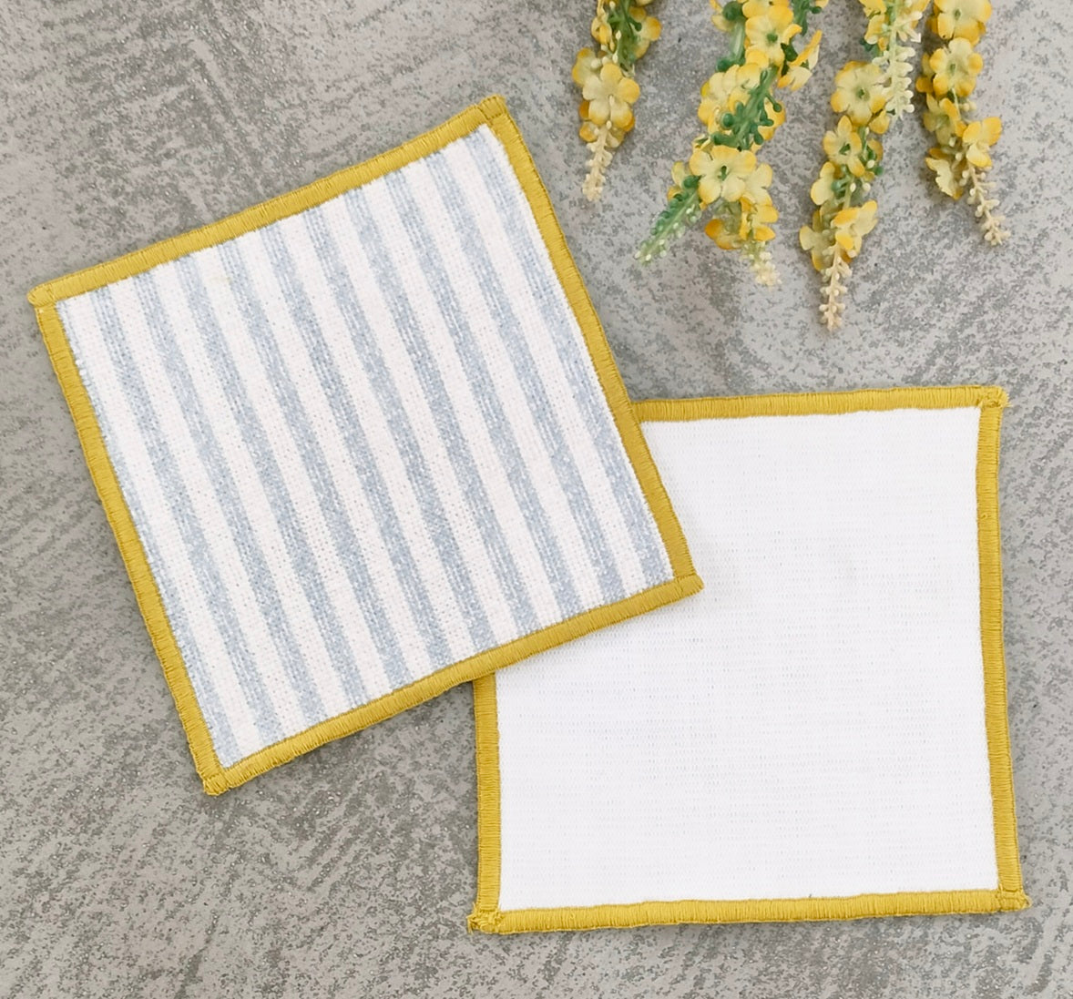Textured Slub Stripe Linen-Look Fabric Coaster Set  Pack of 4 pieces
