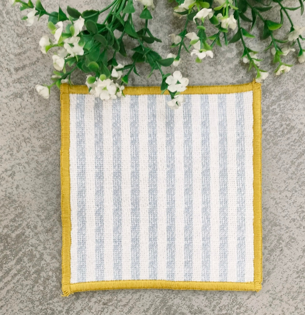 Textured Slub Stripe Linen-Look Fabric Coaster Set  Pack of 4 pieces