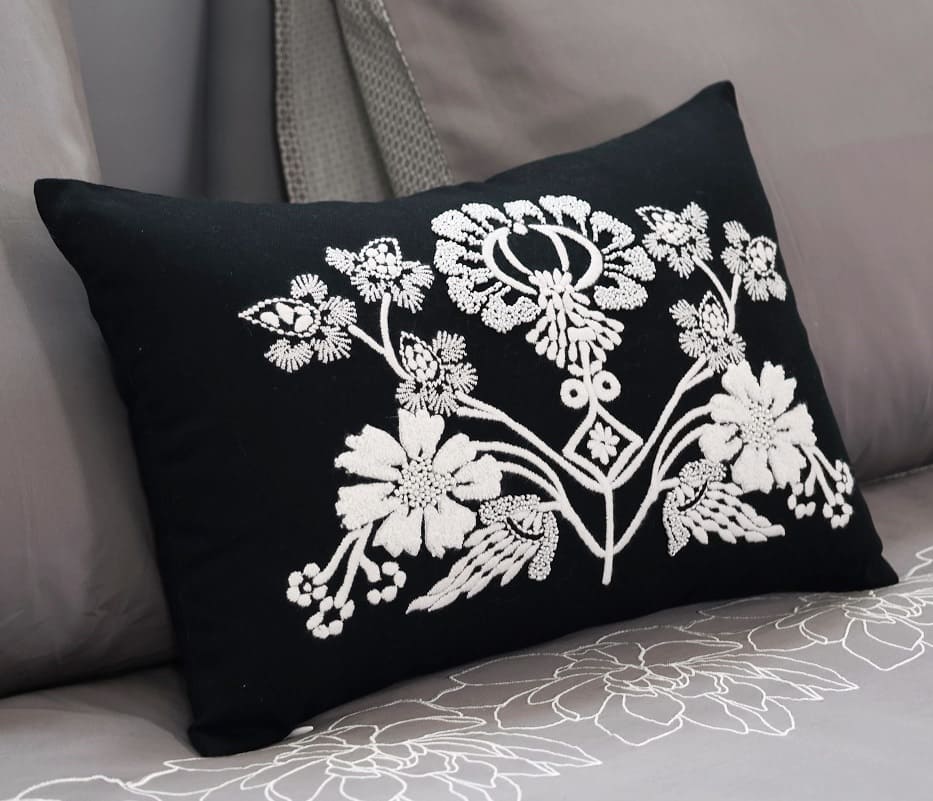 Hand-Beaded And Embroidered Cushion