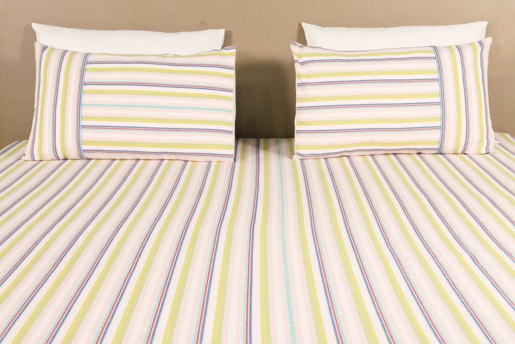 Shoreline Woven Cotton Striped Flat Bed Sheet Set