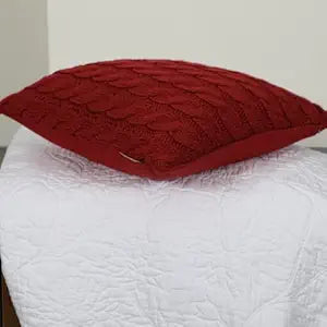 Cable Knit Decorative Throw Pillow - 18x18 inches, Solid Red, 100% Acrylic with Cotton Canvas Back, 15 Denier Fiberfill