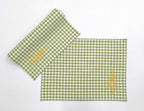 Festive Green Gingham Embroidered Placemat Set Of 2Pcs