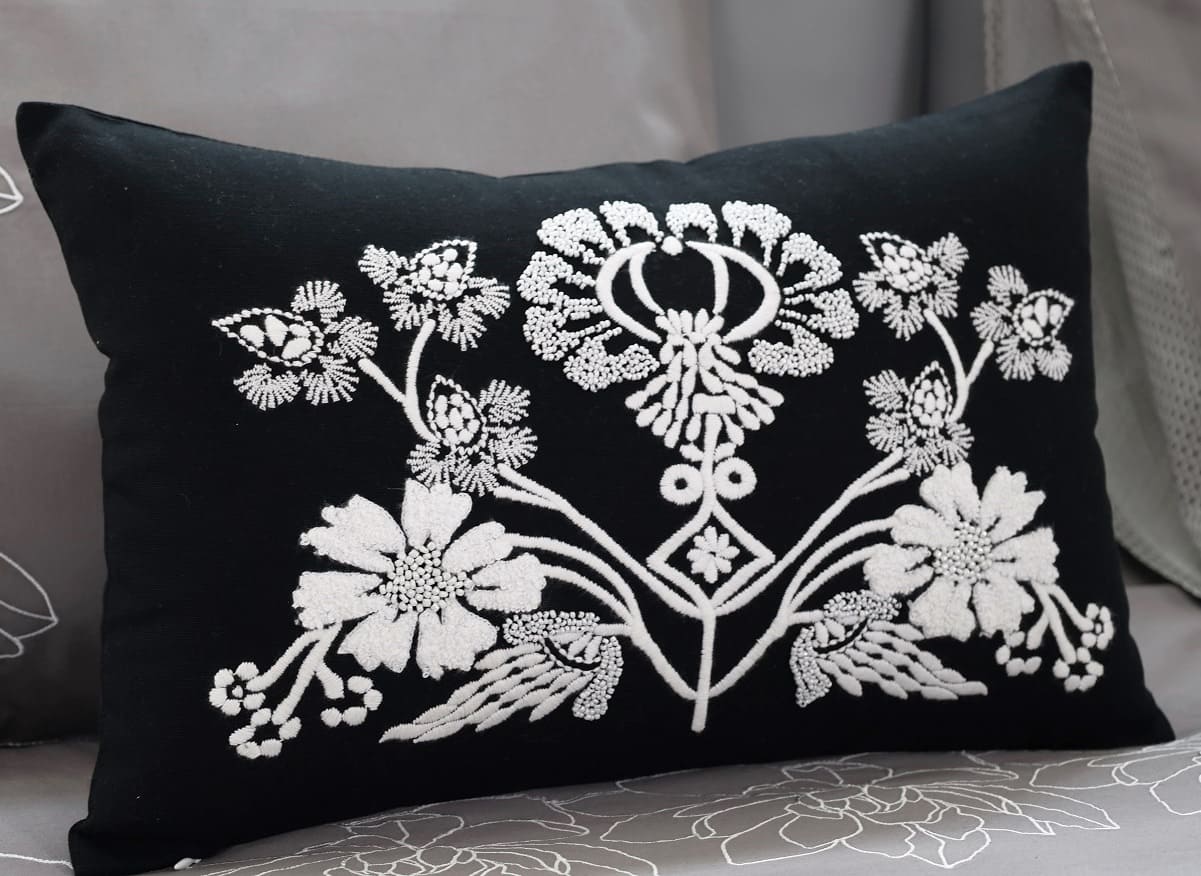 Hand-Beaded And Embroidered Cushion
