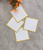 Textured Slub Stripe Linen-Look Fabric Coaster Set  Pack of 4 pieces
