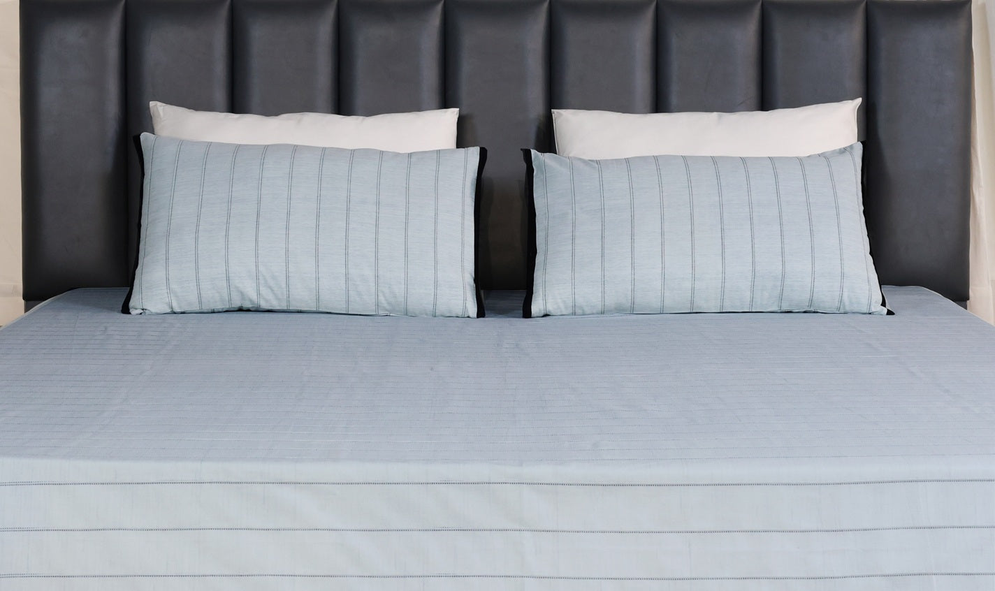EcruE Luxury Woven Pleated Stripe Cotton  Bed Cover