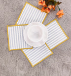 Textured Slub Stripe Linen-Look Fabric Coaster Set  Pack of 4 pieces